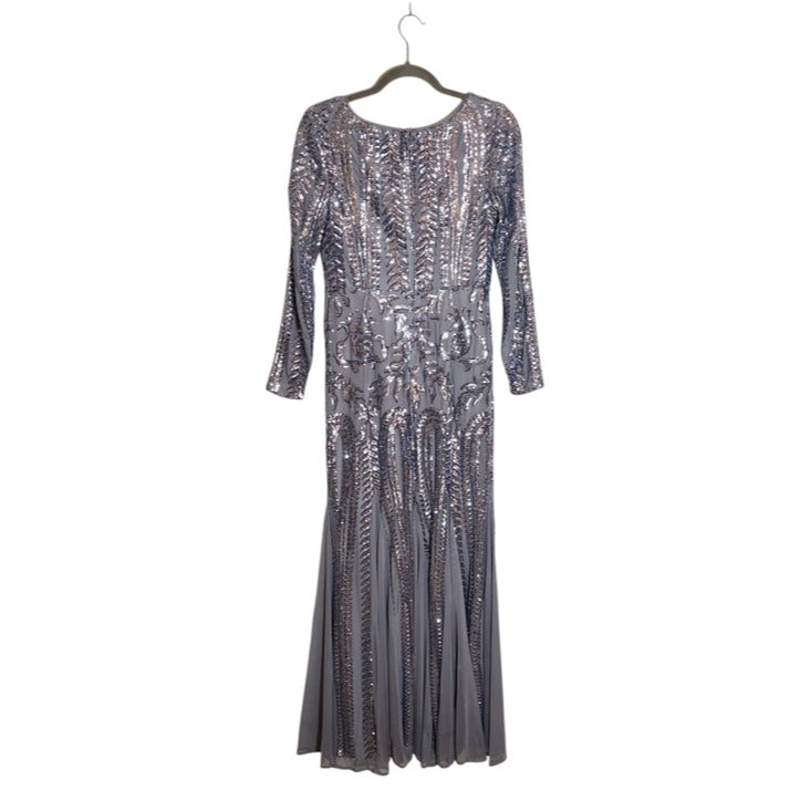 R&M Richards Gray and Silver Sequin Formal Dress Size 6 Mother of the Bride