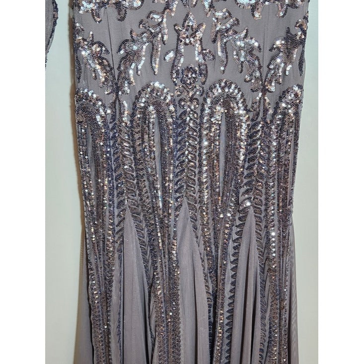 R&M Richards Gray and Silver Sequin Formal Dress Size 6 Mother of the Bride
