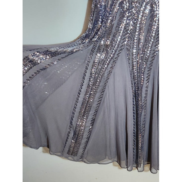 R&M Richards Gray and Silver Sequin Formal Dress Size 6 Mother of the Bride