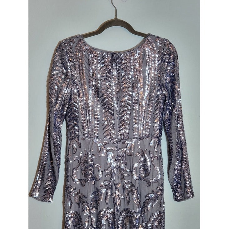 R&M Richards Gray and Silver Sequin Formal Dress Size 6 Mother of the Bride
