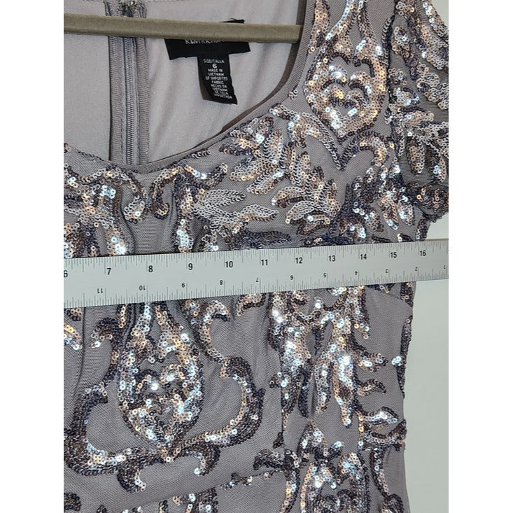 R&M Richards Gray and Silver Sequin Formal Dress Size 6 Mother of the Bride