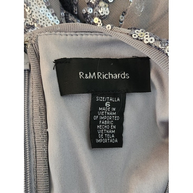 R&M Richards Gray and Silver Sequin Formal Dress Size 6 Mother of the Bride