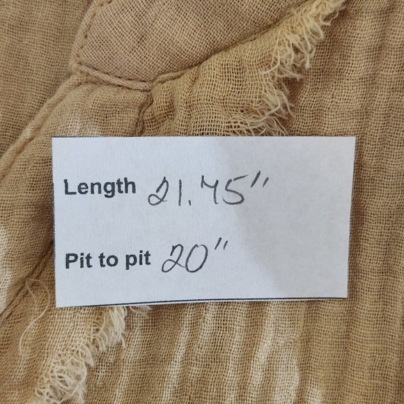 French Laundry Tan Cotton Gauze Sleeveless Button-Down Top with Tie Size Large