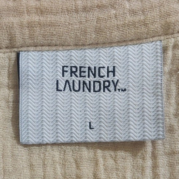 French Laundry Tan Cotton Gauze Sleeveless Button-Down Top with Tie Size Large