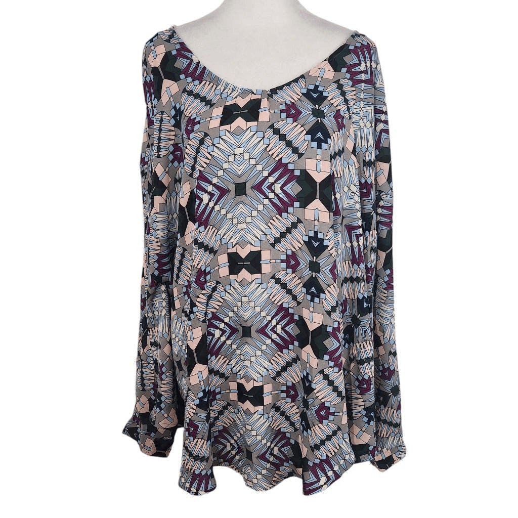 Ashley Stewart Retro Print Dolman Sleeve Poncho Style Blouse Size XL 14-16