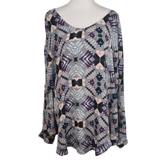 Ashley Stewart Retro Print Dolman Sleeve Poncho Style Blouse Size XL 14-16