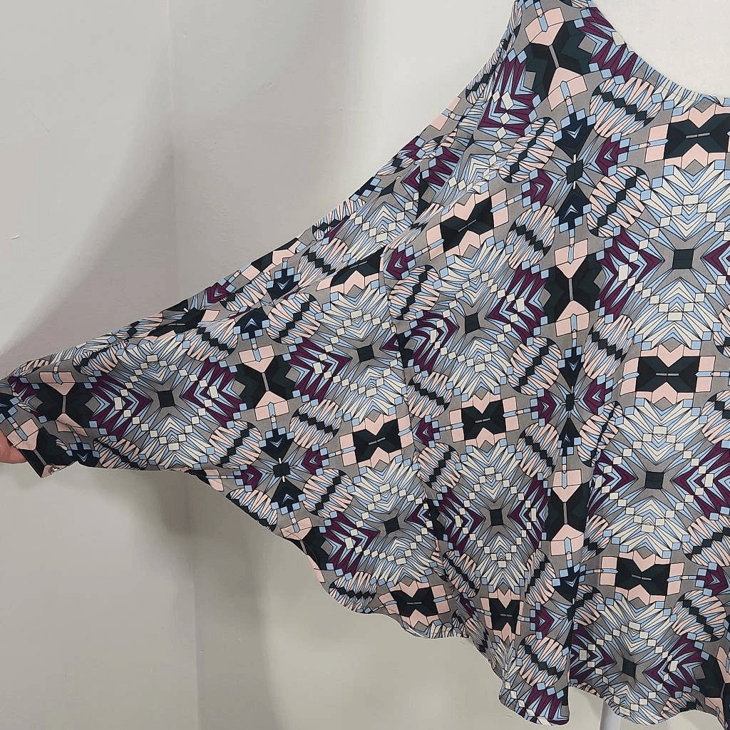 Ashley Stewart Retro Print Dolman Sleeve Poncho Style Blouse Size XL 14-16