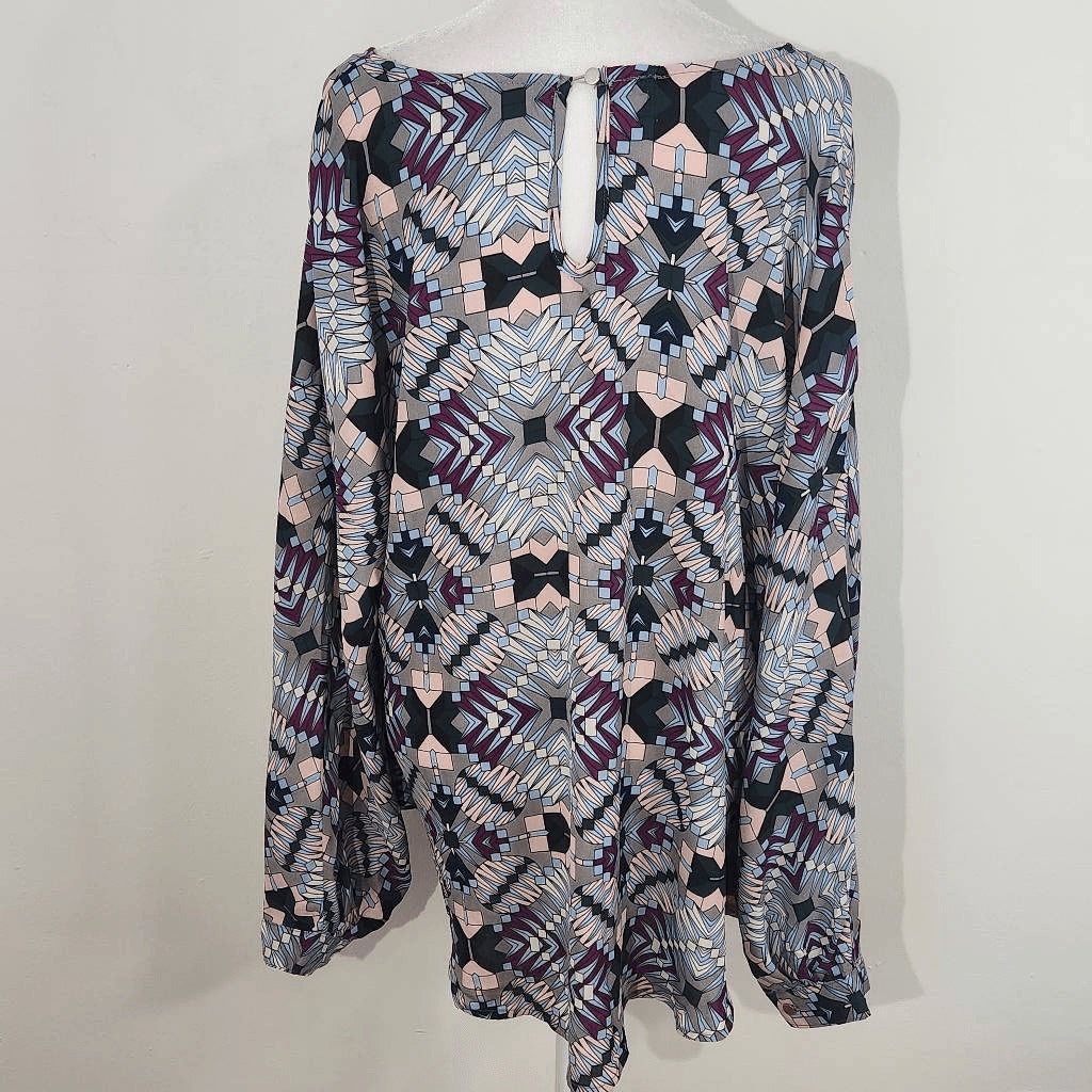 Ashley Stewart Retro Print Dolman Sleeve Poncho Style Blouse Size XL 14-16