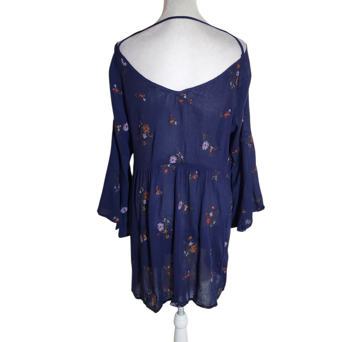 Nostalgia Navy Embroidered Oversized Boho Babydoll Tunic Size Medium