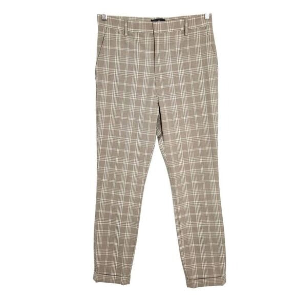 H&M Khaki Plaid Ankle Pants Size 30 Tan and White Slim Leg Plaid Pants