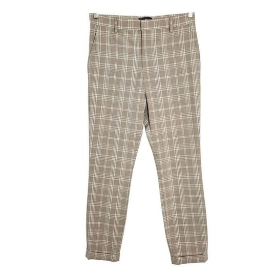 H&M Khaki Plaid Ankle Pants Size 30 Tan and White Slim Leg Plaid Pants