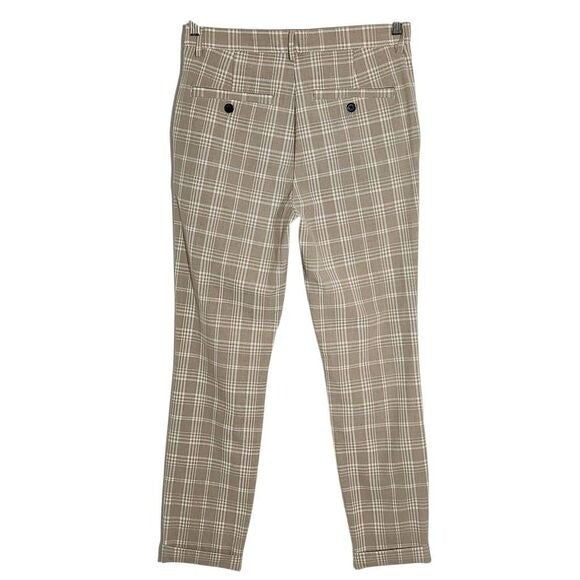 H&M Khaki Plaid Ankle Pants Size 30 Tan and White Slim Leg Plaid Pants