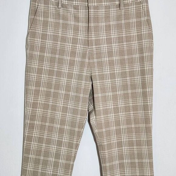 H&M Khaki Plaid Ankle Pants Size 30 Tan and White Slim Leg Plaid Pants