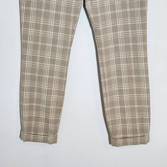 H&M Khaki Plaid Ankle Pants Size 30 Tan and White Slim Leg Plaid Pants