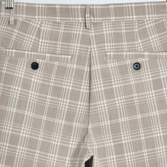 H&M Khaki Plaid Ankle Pants Size 30 Tan and White Slim Leg Plaid Pants