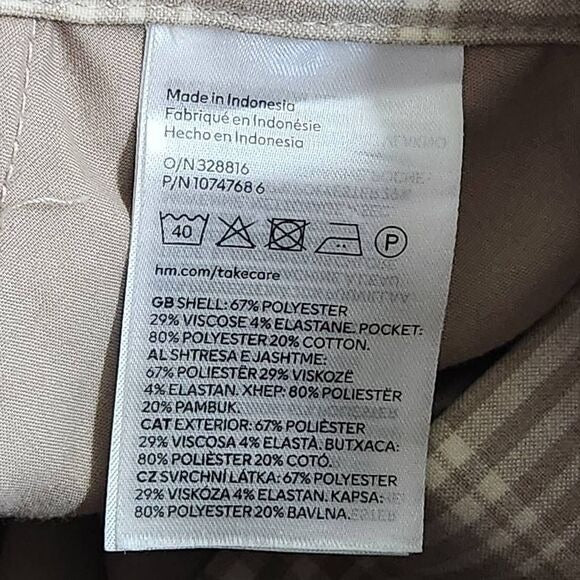H&M Khaki Plaid Ankle Pants Size 30 Tan and White Slim Leg Plaid Pants