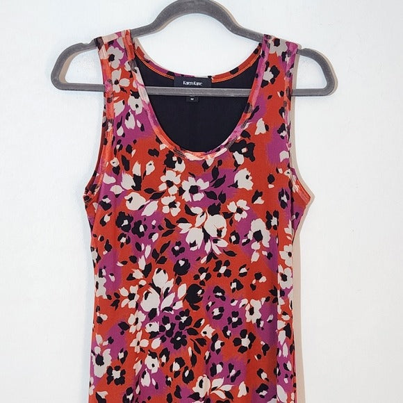 Karen Kane Red Floral Mesh Midi Dress Sleeveless Size Large