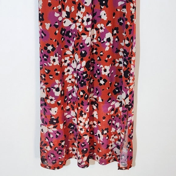 Karen Kane Red Floral Mesh Midi Dress Sleeveless Size Large