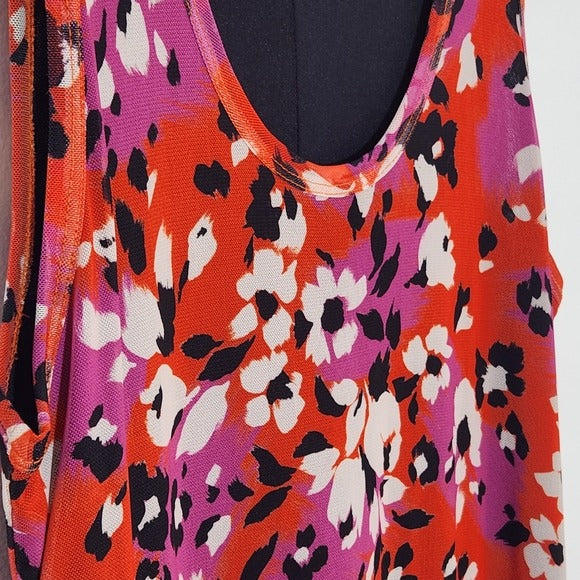 Karen Kane Red Floral Mesh Midi Dress Sleeveless Size Large