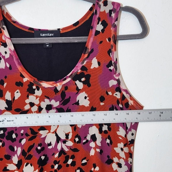 Karen Kane Red Floral Mesh Midi Dress Sleeveless Size Large
