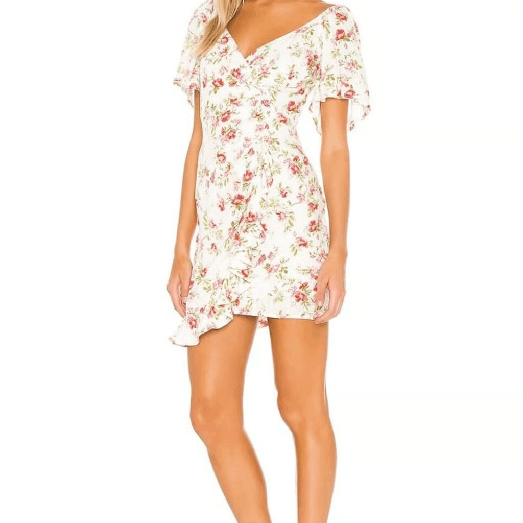MINKPINK Green and Pink Floral Mini Dress Size Medium Wedding Guest Dress