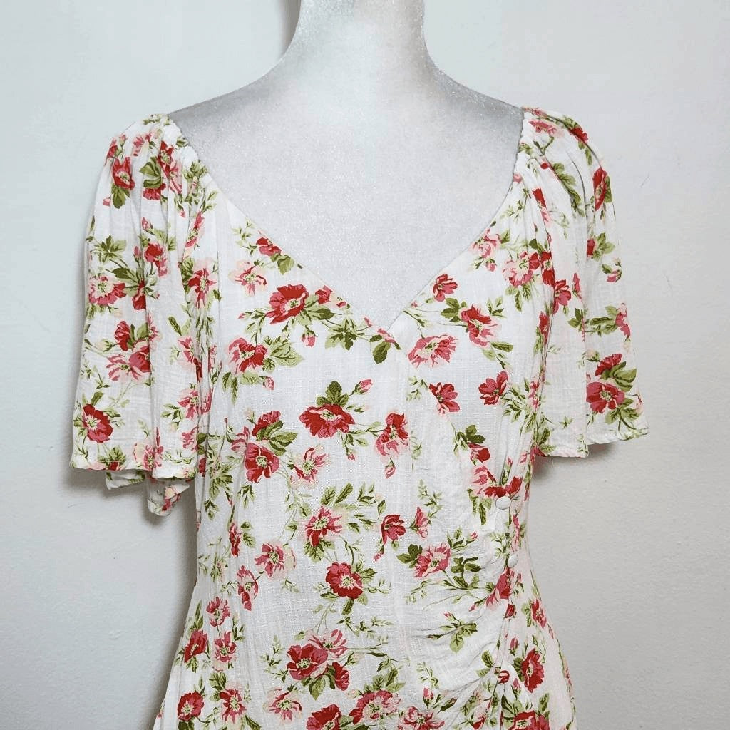 MINKPINK Green and Pink Floral Mini Dress Size Medium Wedding Guest Dress