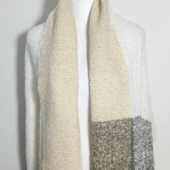Plaid Colorblock Woven Knit Wrap Scarf with Fringe One Size