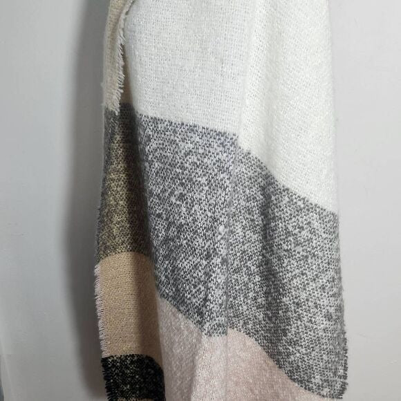 Plaid Colorblock Woven Knit Wrap Scarf with Fringe One Size