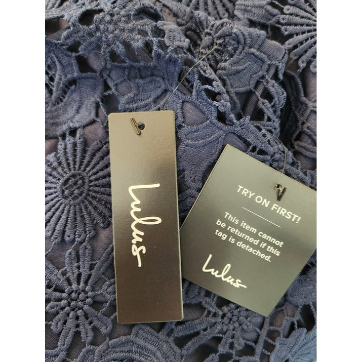 Lulus Navy Floral Lace Mini Cocktail Dress Size Medium NWT Wedding Guest Dress