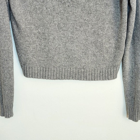 Brandy Melville V-Neck Gray Cropped Fuzzy Knit Sweater One Size