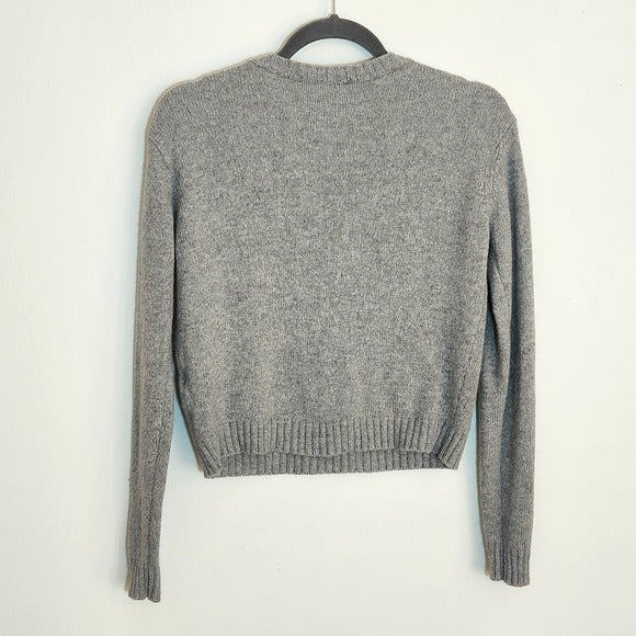 Brandy Melville V-Neck Gray Cropped Fuzzy Knit Sweater One Size