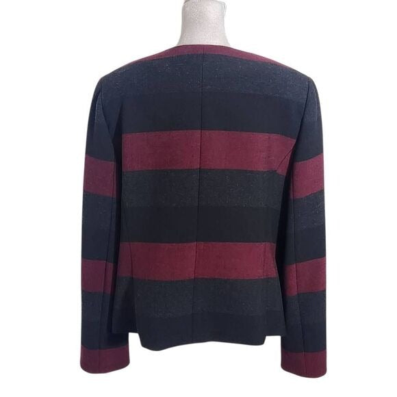 Tahari Red Gray and Black Stripe Blazer Size 12 Tahari Stripe Collarless Blazer