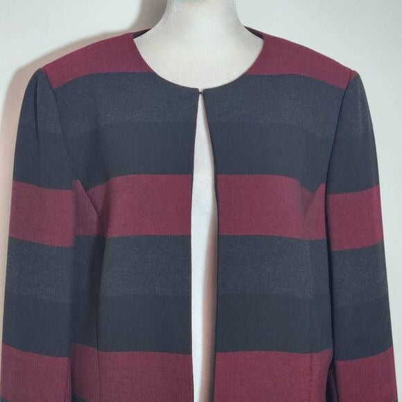 Tahari Red Gray and Black Stripe Blazer Size 12 Tahari Stripe Collarless Blazer