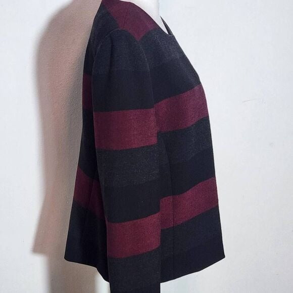 Tahari Red Gray and Black Stripe Blazer Size 12 Tahari Stripe Collarless Blazer