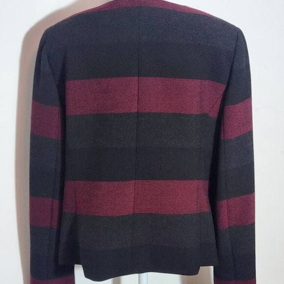 Tahari Red Gray and Black Stripe Blazer Size 12 Tahari Stripe Collarless Blazer