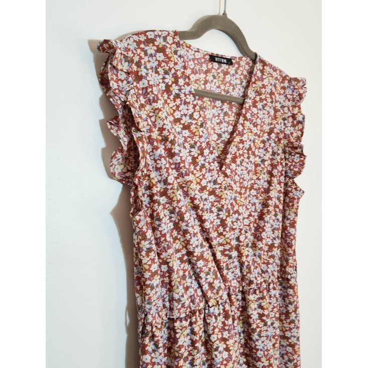 BTFBM Rose Pink Floral High Low Midi Dress Size XL Wedding Guest Dress