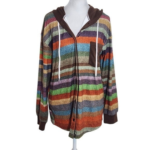 Exclusive Colorful Striped Hoodie NWT Sz Medium Women's Oversized Stripe Shacket
