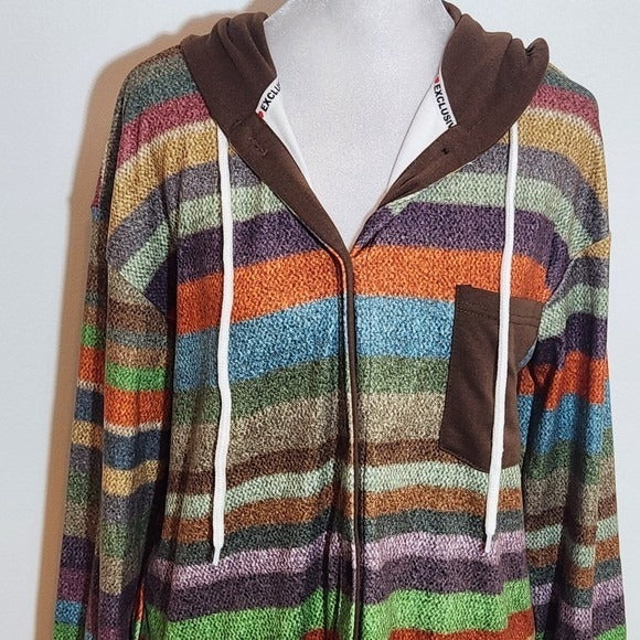 Exclusive Colorful Striped Hoodie NWT Sz Medium Women's Oversized Stripe Shacket