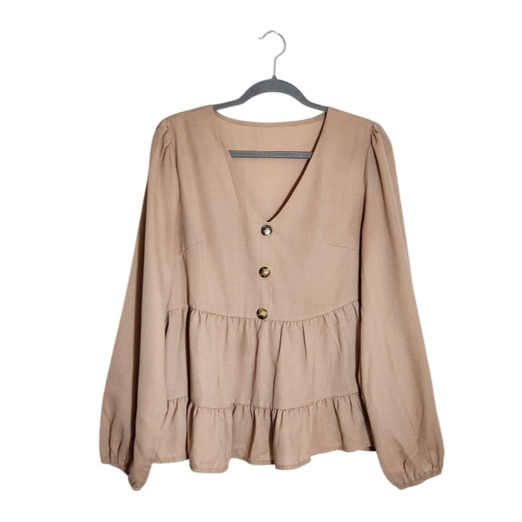 SHEIN Womens Tan Tiered Boho Blouse Size XL