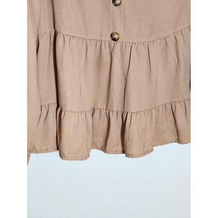 SHEIN Womens Tan Tiered Boho Blouse Size XL