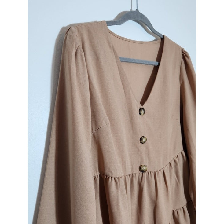 SHEIN Womens Tan Tiered Boho Blouse Size XL