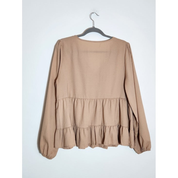 SHEIN Womens Tan Tiered Boho Blouse Size XL
