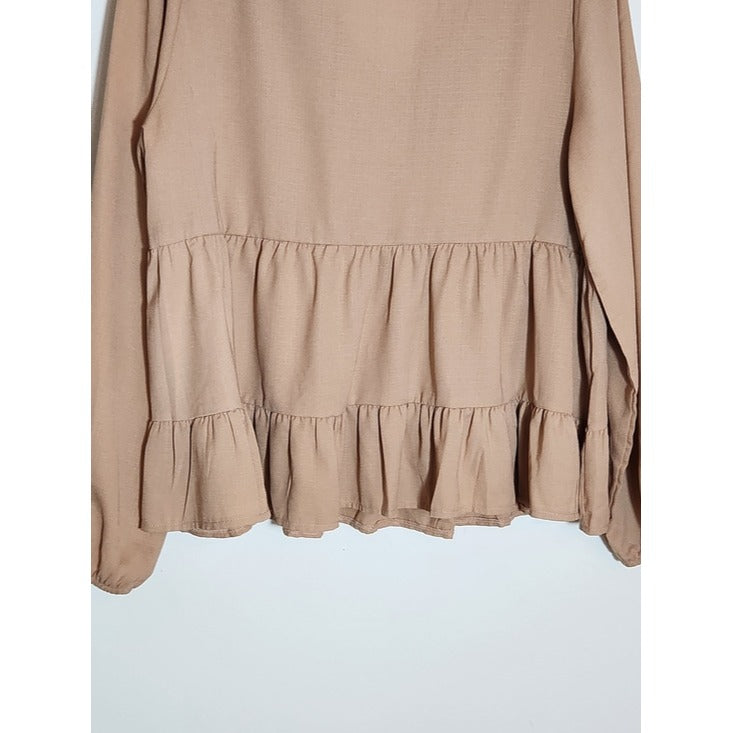 SHEIN Womens Tan Tiered Boho Blouse Size XL