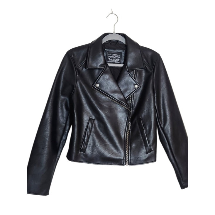 Levi's Womens Cropped Black Faux Leather Moto Jacket Size Small NWT