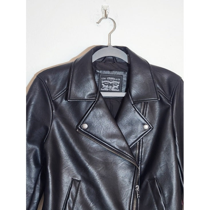 Levi's Womens Cropped Black Faux Leather Moto Jacket Size Small NWT