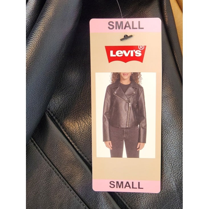 Levi's Womens Cropped Black Faux Leather Moto Jacket Size Small NWT