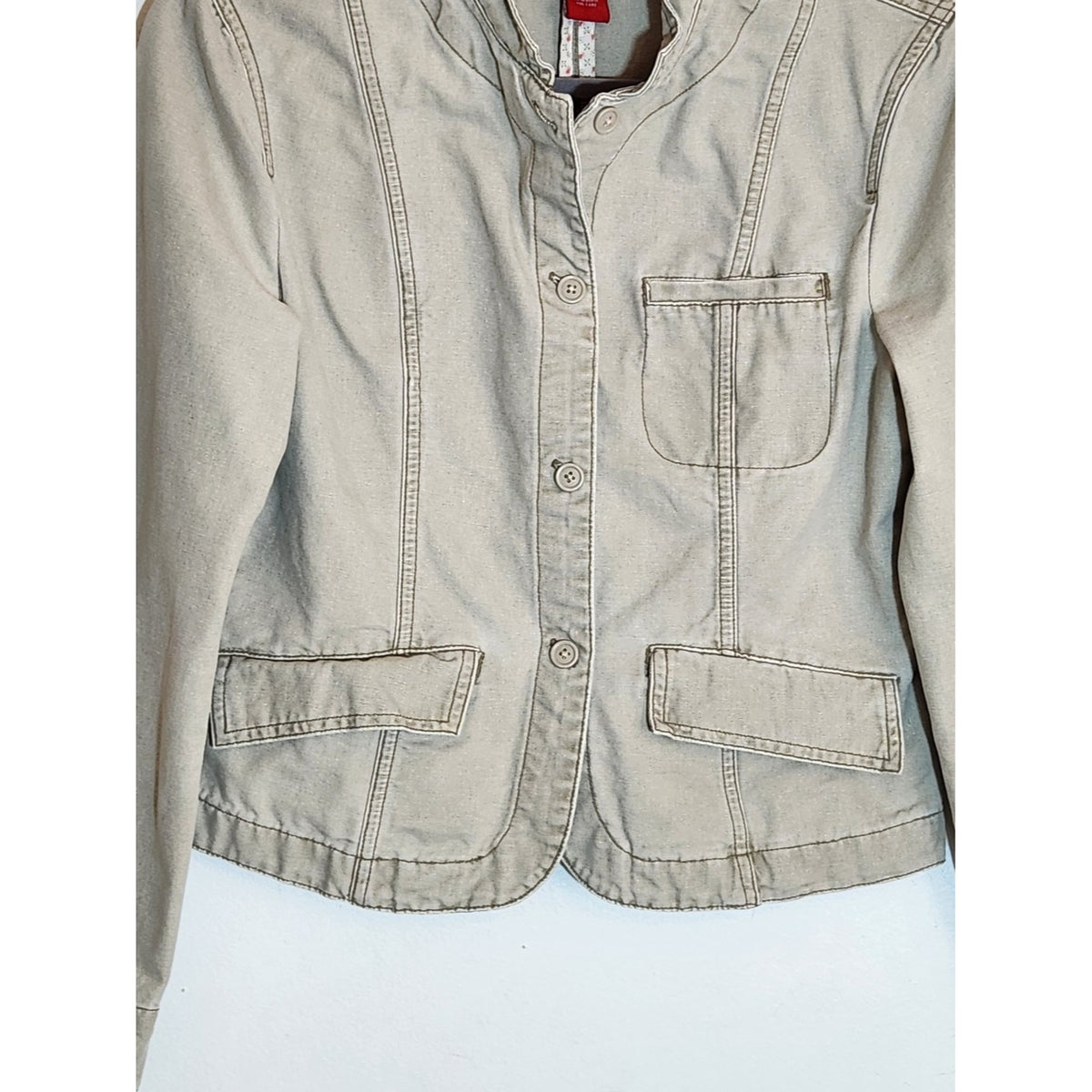 Mossimo Beige Button Up Jean Jacket Size Medium Flaw