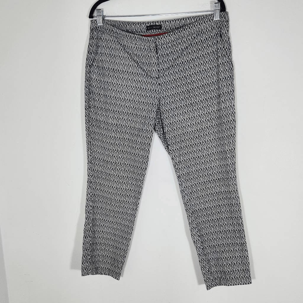 Willi Smith Black and White Print Cropped Fitted Pants Size 10 Black Print Pant