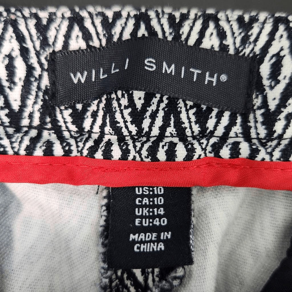 Willi Smith Black and White Print Cropped Fitted Pants Size 10 Black Print Pant