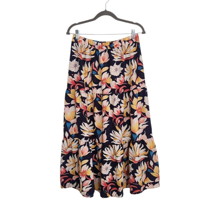 Fashion Nene Navy Floral Tiered Maxi Skirt Size XL Flaw